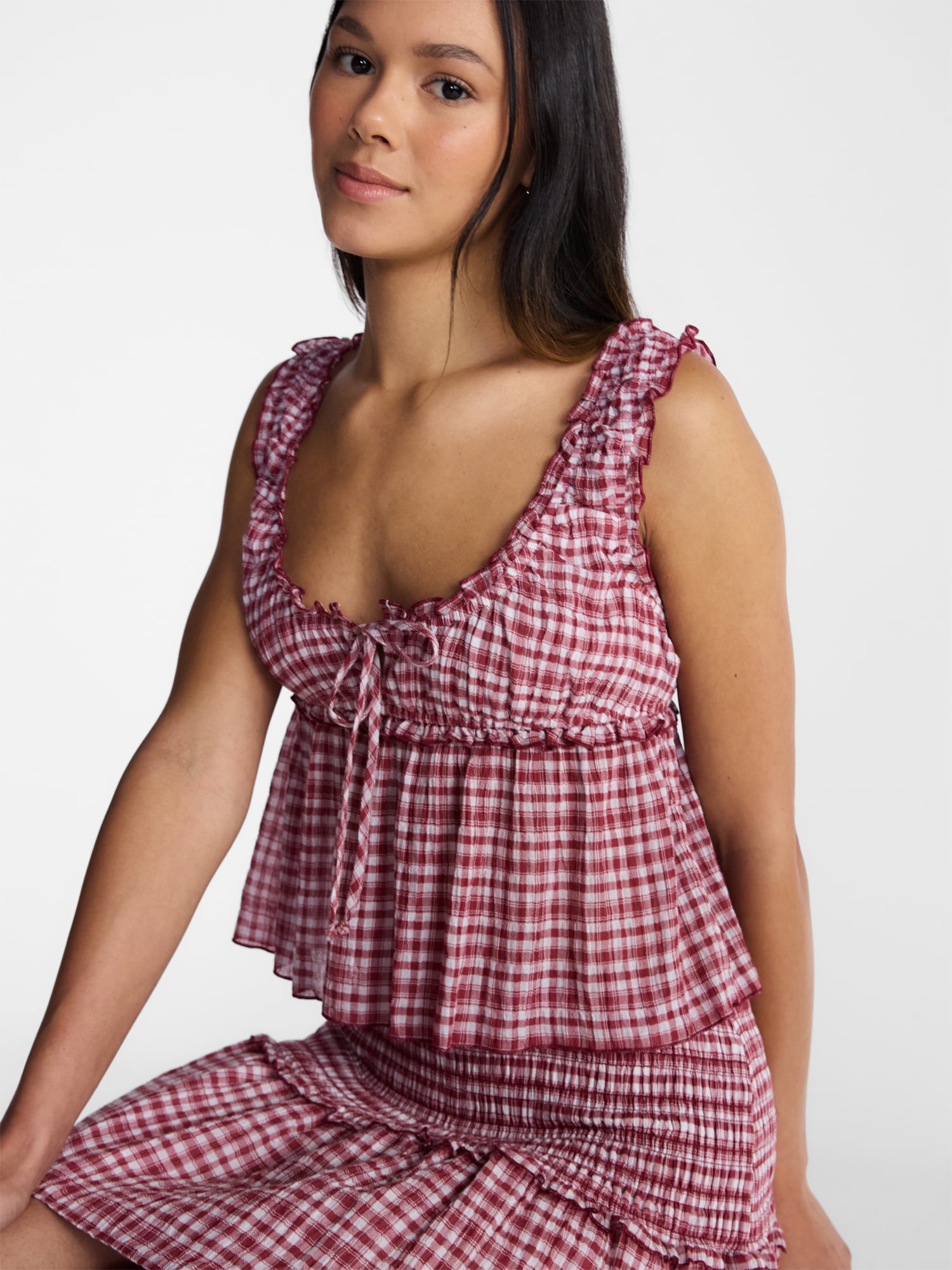 No Boundaries Woven Smocked Top and Skirt Set, 2 Piece, Women’s XXS-XXL