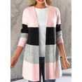 thumbnail image 5 of Women'S Long Sleeve Open Front Casual Cardigan Fashion Color Block Knitted Coat Sweaters Outerwear Pink L, 5 of 8