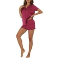 thumbnail image 4 of INSPIRE CHIC Women's Satin Pajama Sets Nightwear Sleepwear Tops with Shorts Lounge Sets M Wine Red, 4 of 6