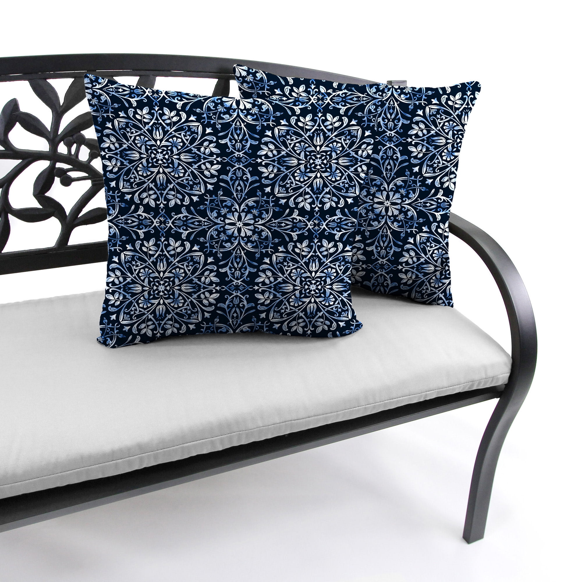 Jordan Manufacturing 16" x 16" Dresden Midnight Navy Damask Square Outdoor Throw Pillow (2 Pack)