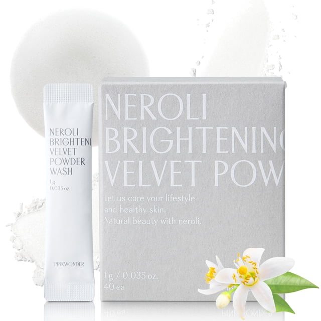 PINKWONDER Neroli Velvet Powder Wash (40EA) Extracto de Neroli y polvo de enzima Limpieza facial Exfoliante suave Hidratante y brillante Piel Apto para viajes Cuidado de la piel coreano
