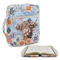 thumbnail image 2 of Xixirimido Boho Mandala Highland Cattle Print Quilted Bible Cover Case for Women Men Large Carrying Bag Book Tote Bags with Handle Bible Study Supplies Christian Gifts, Blue, 2 of 7