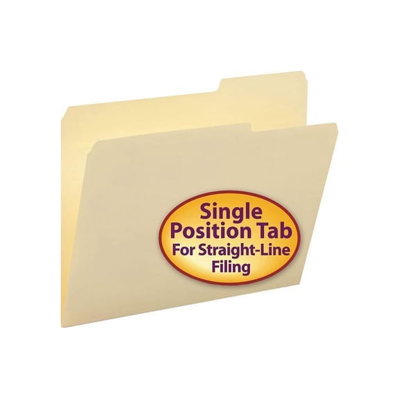 Smead 10385 Guide Height File Folders, 2/5 Cut Right Top Tab, Letter, Manila, 100/Box