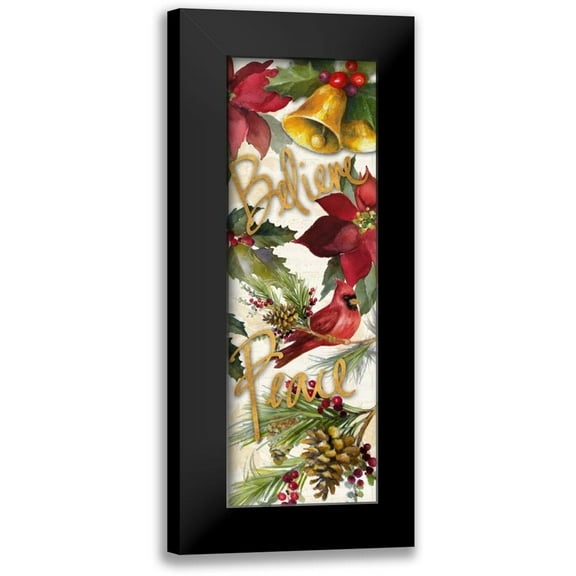 Loreth, Lanie 7x14 Black Modern Framed Museum Art Print Titled - Christmas Poinsettia Panel III
