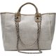 thumbnail image 1 of LHSHID Women Canvas Handbag Large Capacity Chain Tote Bag PU Handle Shoulder Bag, 1 of 6
