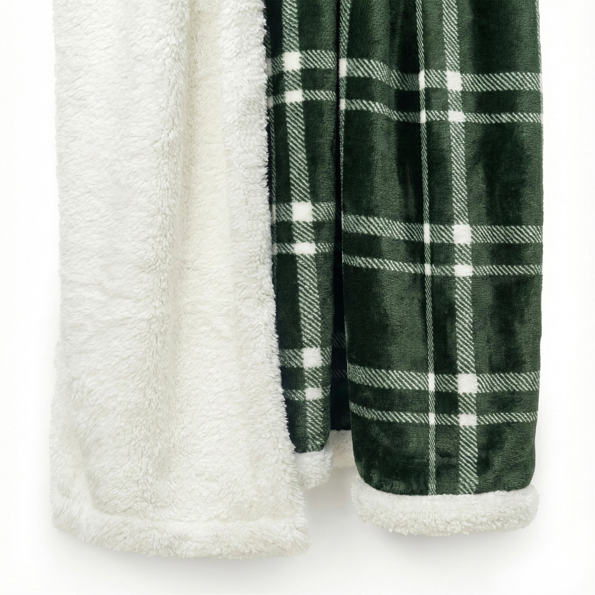 Americanflat Fleece and Reverse Sherpa Throw Blanket - 50x60 Inch Classic Tattersall Plaid - Ultra Soft Cozy Couch Cover - Warm Reversible Design - Green