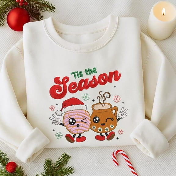 Tis The Season Embroidered Sweatshirt, Christmas Cookie An Tea Embroidered Shirt, Christmas Gift, Winter Gift