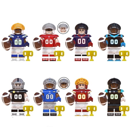 8PCS Football Star Minifigures Building Blocks Toys Football Player Action Figures for Kids Boys Adult Collectible Christmas Birthday Gift
