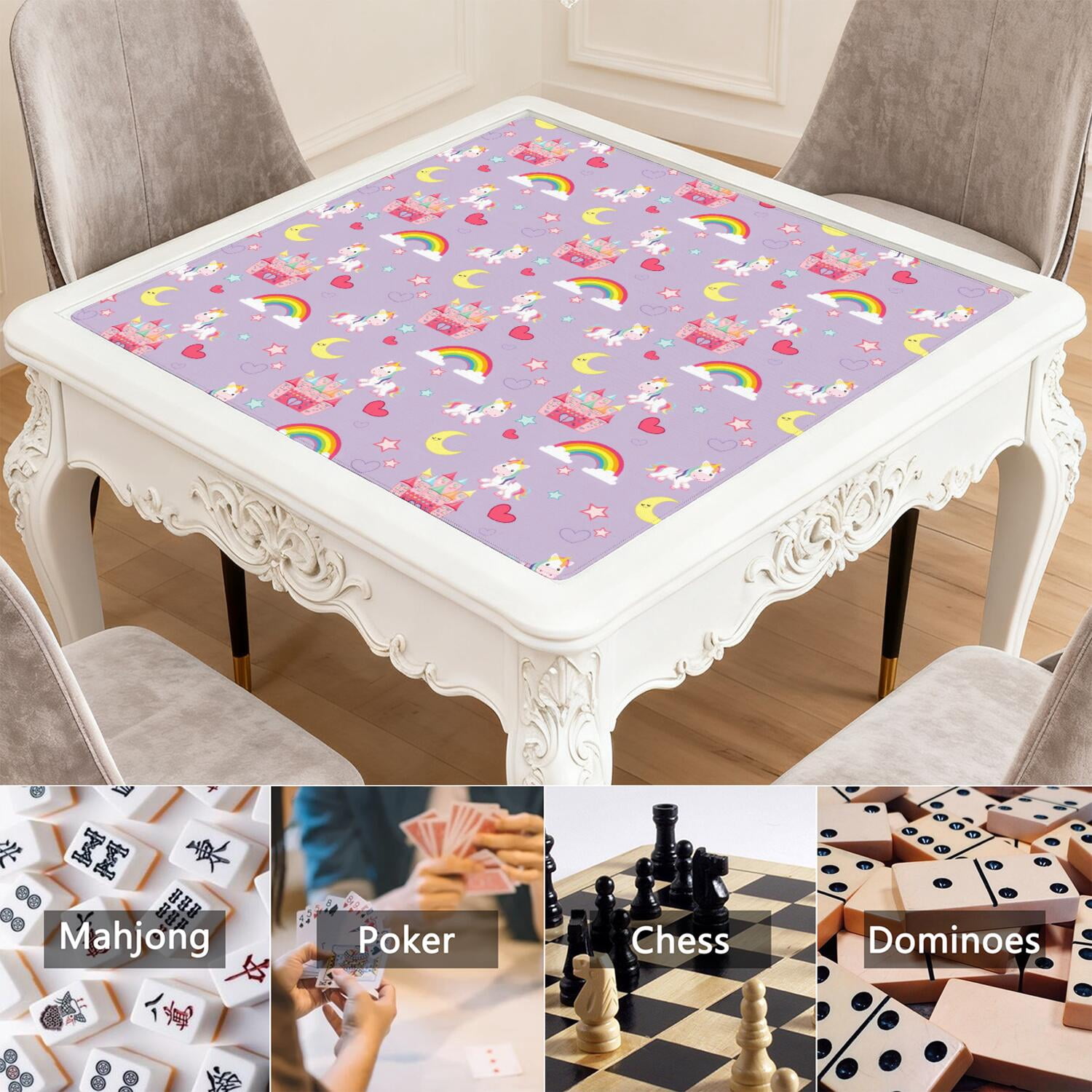 Cute Horse Mahjong Mat for Table, 31.5*31.5in Anti Slip American Mahjong Table Cloth, Noise Reduction, Neoprene Mah jongg Mat with Carrying Bag & 3 Dices, Mahjong Sets Gift, Board Tile Games Mats