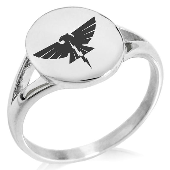 Tioneer Stainless Steel Zeus Greek God of Sky Minimalist Oval Top Polished Statement Signet Ring
