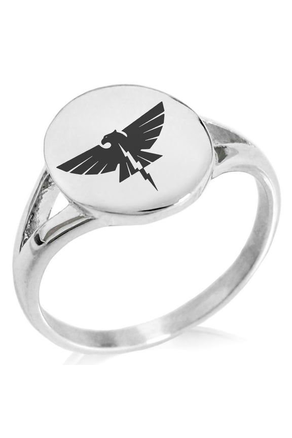 Stainless Steel Zeus Greek God of Sky Minimalist Oval Top Polished Statement Signet Ring