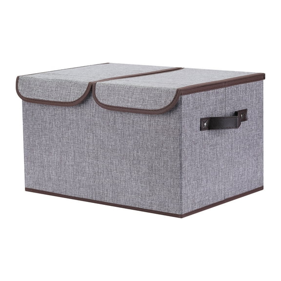 Unique Bargains Fabric Storage Bin Cube with Handle and Lid Collapsible Basket Grey