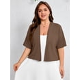 thumbnail image 5 of SHOWMALL Womens Plus Cropped Cardigan Open Front Shrug for Dresses Lightweight Bolero for Summer Coffee 3X, 5 of 8