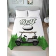 thumbnail image 2 of Full Size Flat Sheet Only, Golf Soft Brushed Microfiber Bed Sheets, Green Forest Tree Balls Clubs Sports Cartoon Hotel Quality Breathable Bedding Top Sheet, Easy Care, 81"x96", 2 of 9