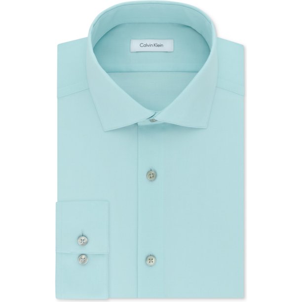 Calvin Klein Camisa de vestir con botones en espiga para hombre verde 17.5
