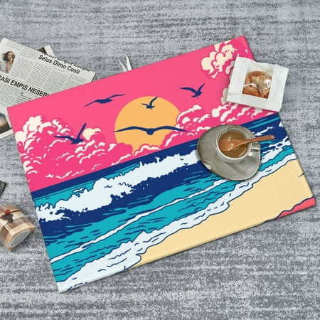 

PUREYAH Dish Mat Drying Kitchen Mat Microfiber Pink Sea Ladscape Quick Absorbent Sink Drying Mat for Kitchen Counter 18x24 Inch