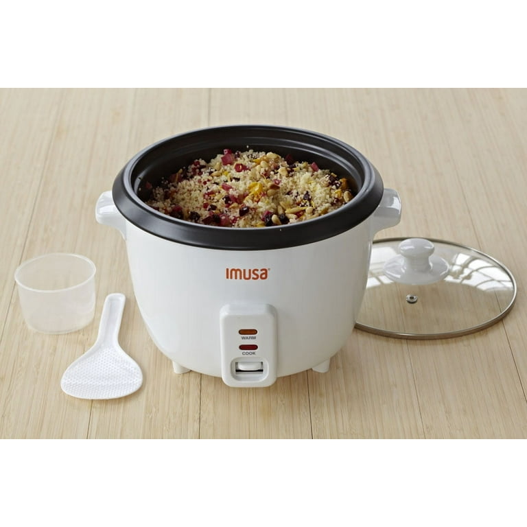 Imusa 3 Cup New White Electric Rice Cooker with Nonstick Bowl, Measuring  Cup and Spoon