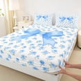 thumbnail image 5 of Erosebridal Blue Bow Rose Bed Sheets for Boys Girls, Watercolor Ribbon King Sheets, 4 Pieces, 5 of 6