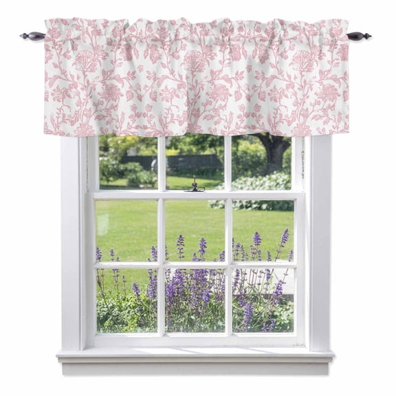 Light Pink Floral Paisley Valances for Windows, Boho Leaf Vintage Farmhouse Linen Valance Window Treatment Rod Pocket Short Curtains Valances for Kitchen Bathroom 60"W x 18"L