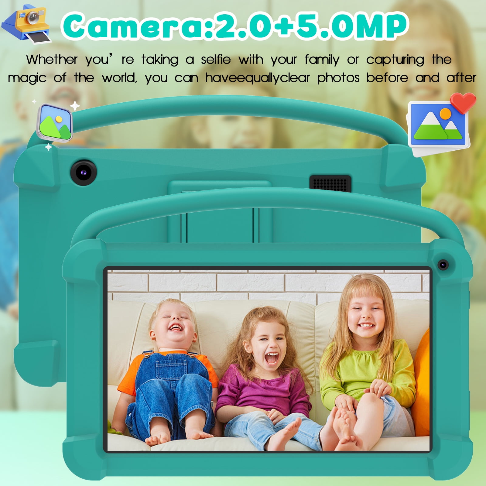 7 Inch Kids Tablet, Quad Core Android Toddler Tablets, Children Tablet with 32GB Storage 4GB RAM WiFi BT Shockproof Case Dual Camera Educationl Games Parental Control, Kids Software Pre-Installed.