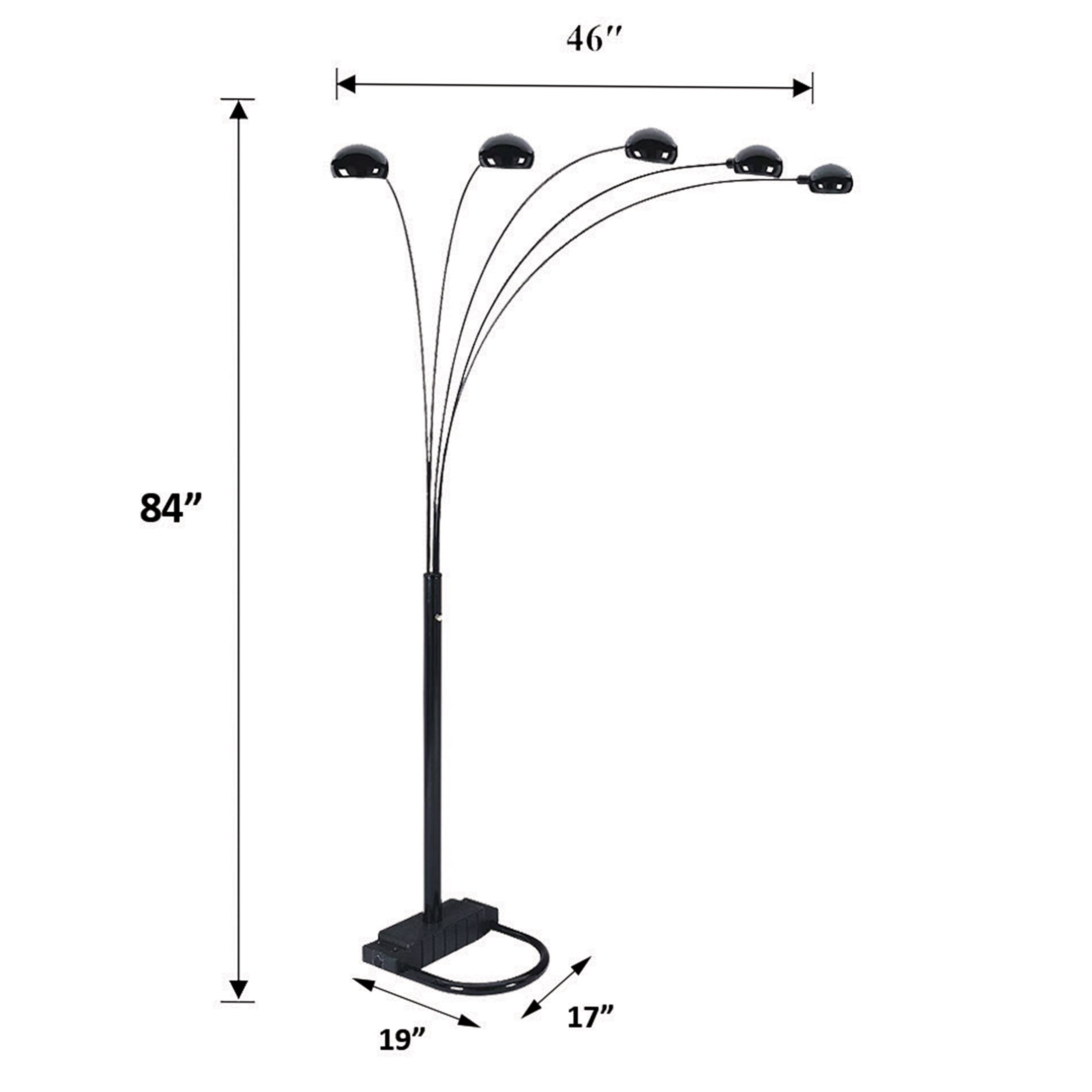 JERFIT 5-Head Adjustable Arc Floor Lamp, Gold Reading Light with 3-Way Switch, Modern Standing Lamp for Living Room
