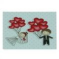 thumbnail image 2 of Wedding Cutting Board, Funny Cartoon Style Newlyweds with Heart Shaped Balloons Dots Happiness, Decorative Tempered Glass Cutting and Serving Board, Large Size, Red White Black, by Ambesonne, 2 of 5