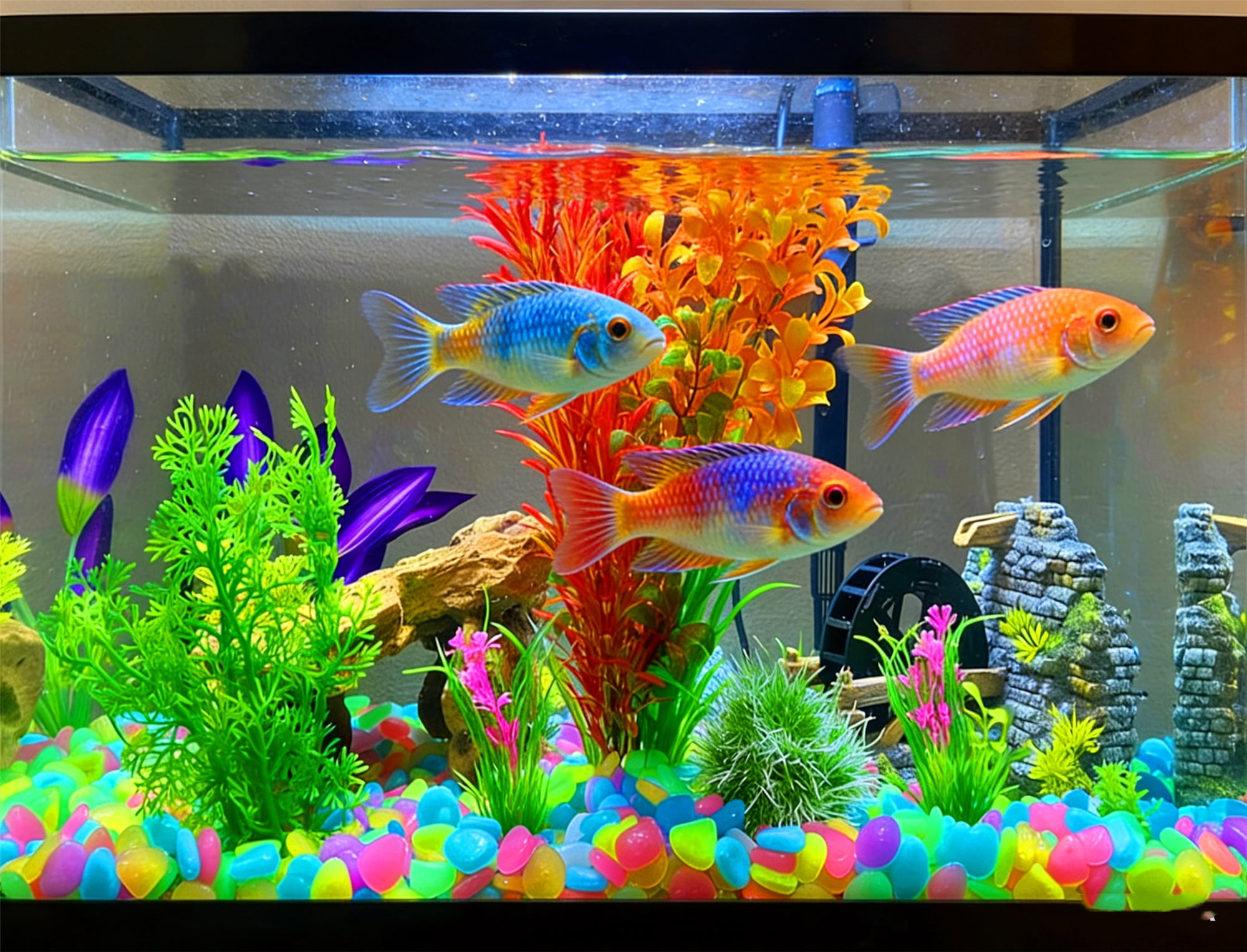 LIFEBESTONE 0.8-1.2" Big Rainbow Multicolor Glow in The Dark Rocks, Big Colored Pebbles, Aquarium Gravel, Fish Tank Gravel, Plants for Fish Tank, Glow Rocks for Landscaping 750 Pcs (5, Pounds)