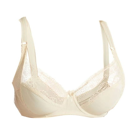 PEASKJP Womens Bras Minimizer Bras for Women Full Coverage Underwire Bras Plus Size Lifting Lace Bra for Heavy Breast (Beige 38/85)