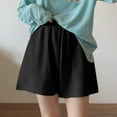 thumbnail image 2 of Summer Cotton Shorts for Women Solid Color Elastic Waist Casual Loose Comfy Wide Leg Lounge Short Pants with Pockets, 2 of 7
