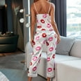 thumbnail image 4 of Satin Pajamas Women 2PC Set- Lace Pants Nightdress with Pocket Halter V Neck Sleepwear, 4 of 9