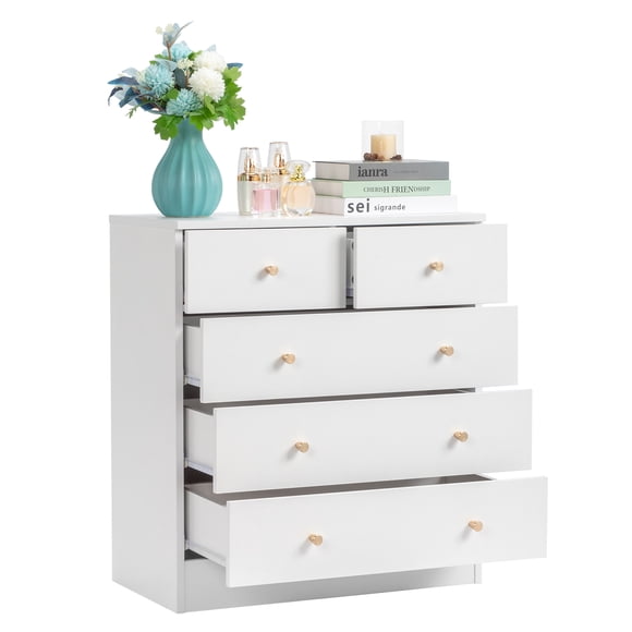 UBesGoo Commode en Bois à 5 Tiroirs pour Chambre, Commode, Unité d'Organisation de Rangement pour Vêtements, Blanc