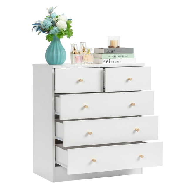UBesGoo Commode en Bois à 5 Tiroirs pour Chambre, Commode, Unité d'Organisation de Rangement pour Vêtements, Blanc
