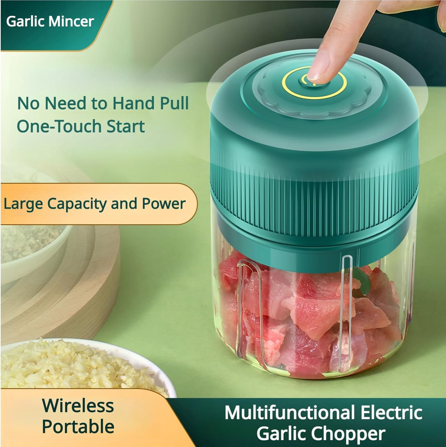 Electric Garlic Chopper,  Food Processor with 6 Blades, Portable Cordless Salad Cutter for Fruits, Vegetables, Meat,  Food