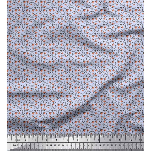 Soimoi Blue Cotton Duck Fabric Artistic Leaf & Floral Print Fabric by Yard 42 Inch Wide