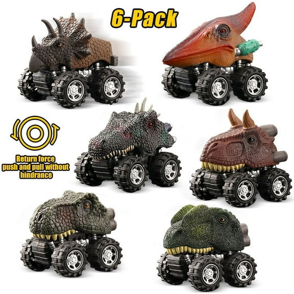 Amerteer 6 Pack Toys for 3-7 Year Olds Boys Kids, Pull Back Dinosaur Cars Toys for 3-7 Year Old Boys Toys for 3-4 Year Olds Educational Christmas Birthday Gifts for Party Favors Stocking Stuffers