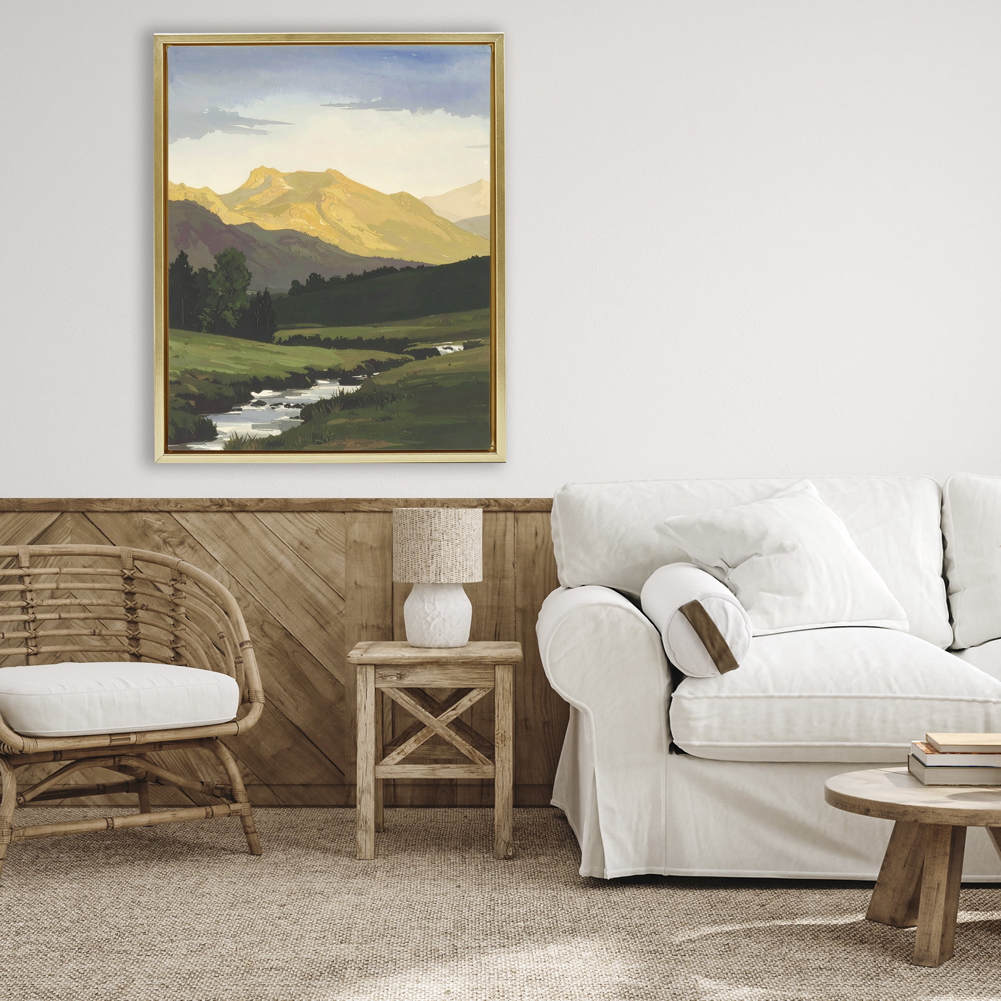 Stupell Industries Mountain Across The Valley Gold Framed Floater Canvas Wall Art, design by Alonza Saunders