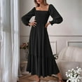 thumbnail image 2 of Women's 2024 Fall Long Sleeve Maxi Dress - Square Neck, Smocked Tiered A Line - Flowy Polyester Dress with Side Pockets - True to Size - S-XXL, 2 of 6