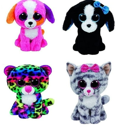 Ty Dotty Precious Tracey Kiki Dogs Cat Leopard Set of 4 Beanie Boos Stuffed Animal Plush Toy