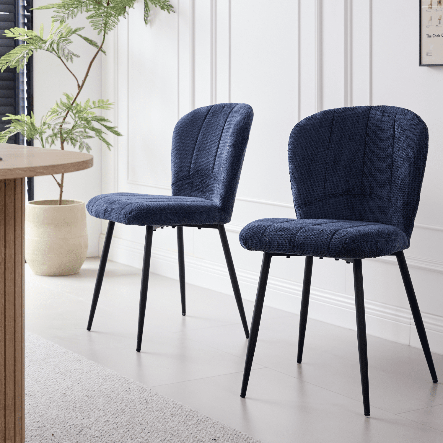 Dining Chairs Set of 4, Upholstered Chenille Fabric Kitchen Chairs With Metal Legs, Wingback Elegant Tufted Accent Vanity Chair For Dinner, Bedroom, Living Room, Apartment, Blue