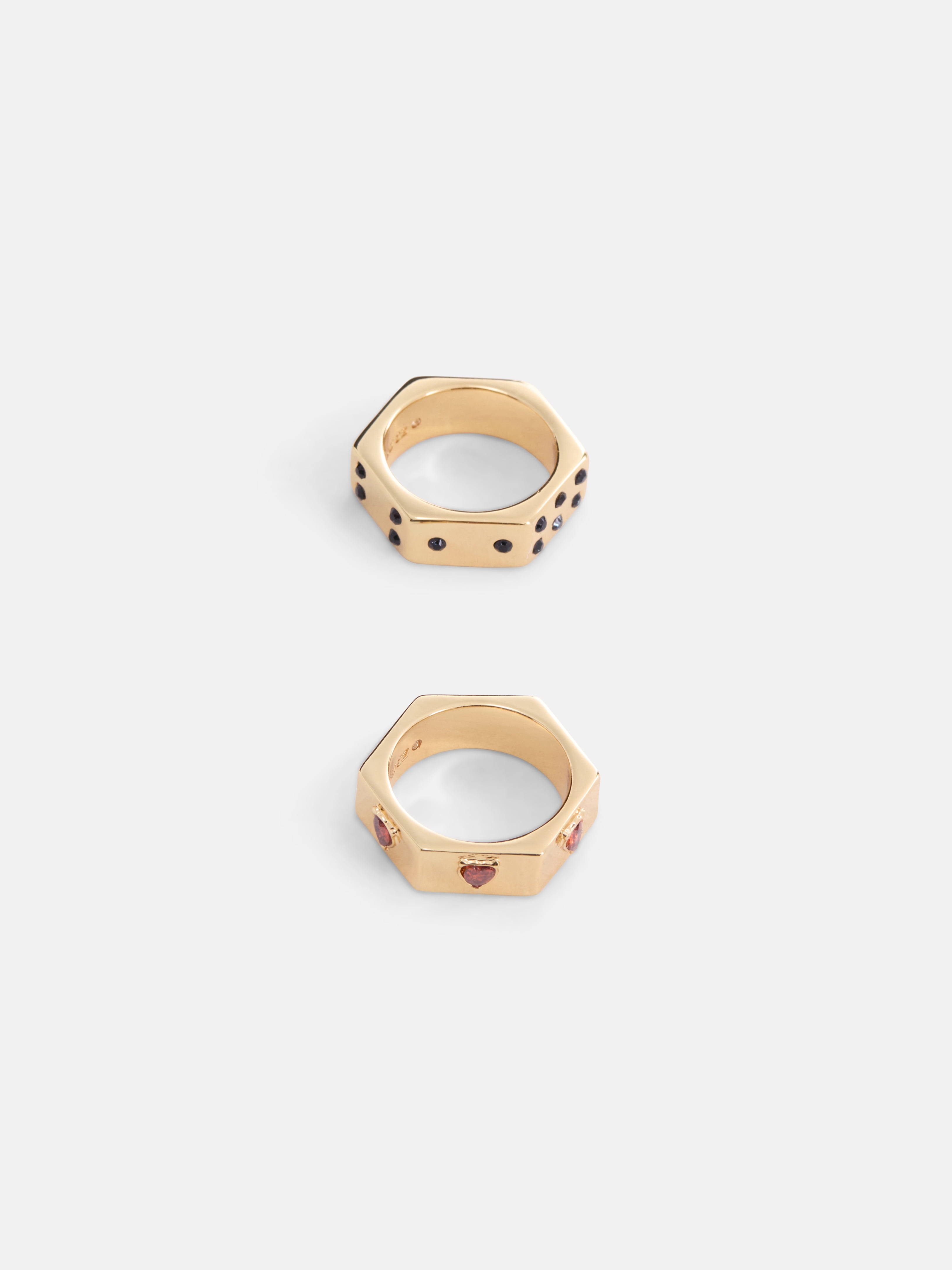 Free Assembly Women's Goldtone Hexagon Ring with Cubic Zirconia Set, 2-Piece, Size 7
