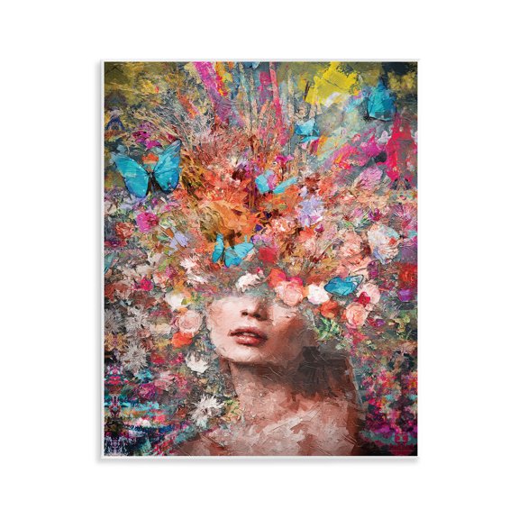 Stupell Industries Abstract Painterly Floral Face Animals Painting Unframed Art Print Wall Art, 11 x 14
