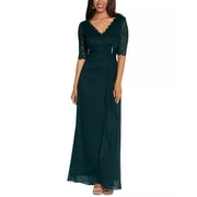BA by Betsy Adam Lace-Top Waterfall-Detail Gown