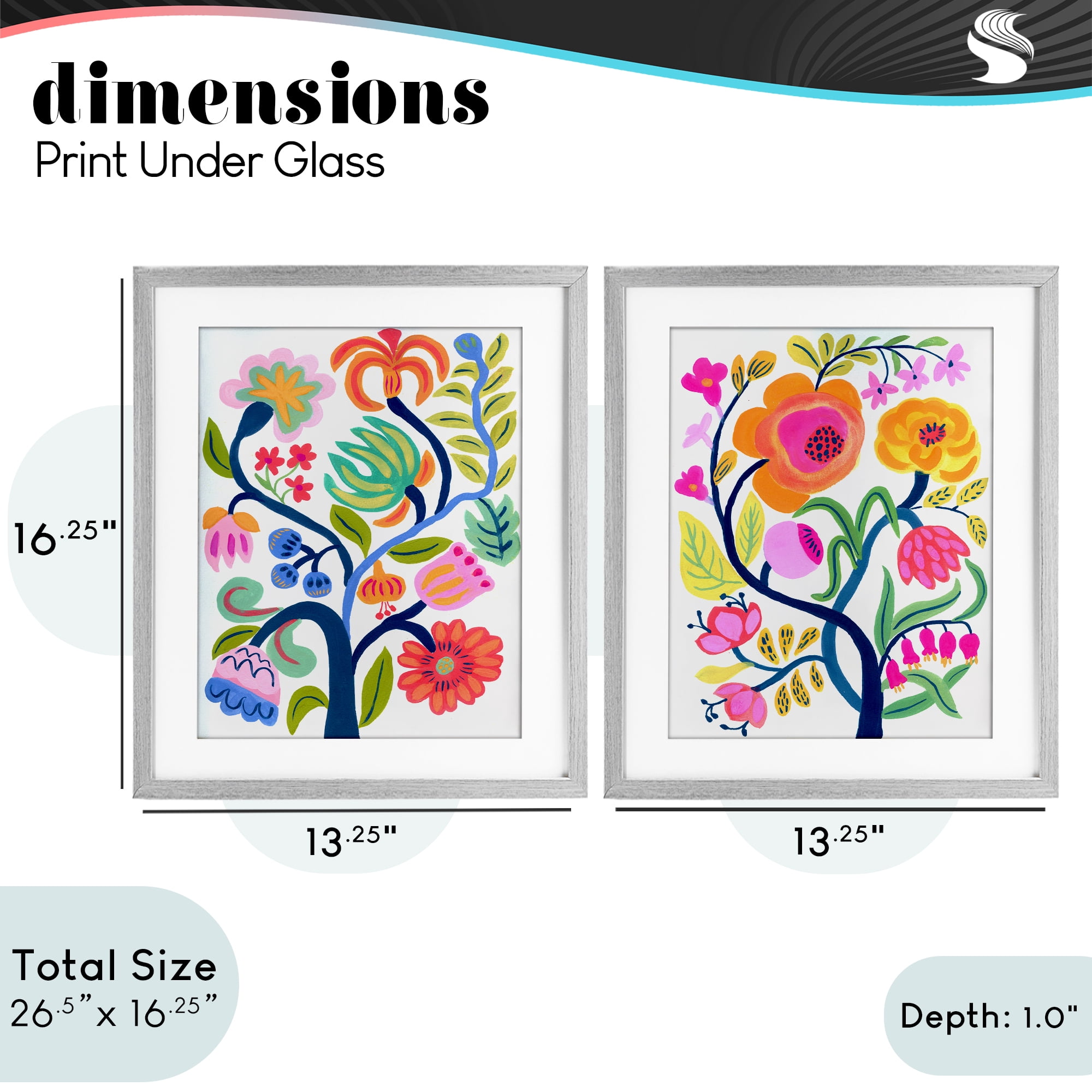 Stupell Industries Colorful Boho Blue Tree 2 Piece Gray Framed Print Under Glass Set, design by Suzanne Allard