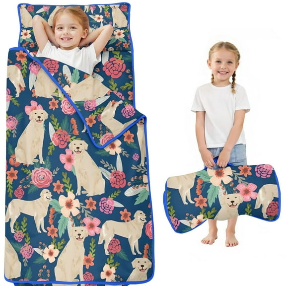 Golden Retriever and Pioneer Flower Toddler Nap Mats for Kids Preschool,Sleeping Mat Bag or Kids,Toddler Sleeping Bag,Toddler Nap Mat or Daycare
