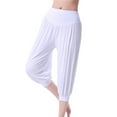 thumbnail image 3 of ZZwxWA Capris Straight Loose Fit Soft Wide Leg Workout Casual Yoga Gym Cotton Elastic Pleated Comfy Solid Pants Women Summer High Waist Trousers White M, 3 of 4