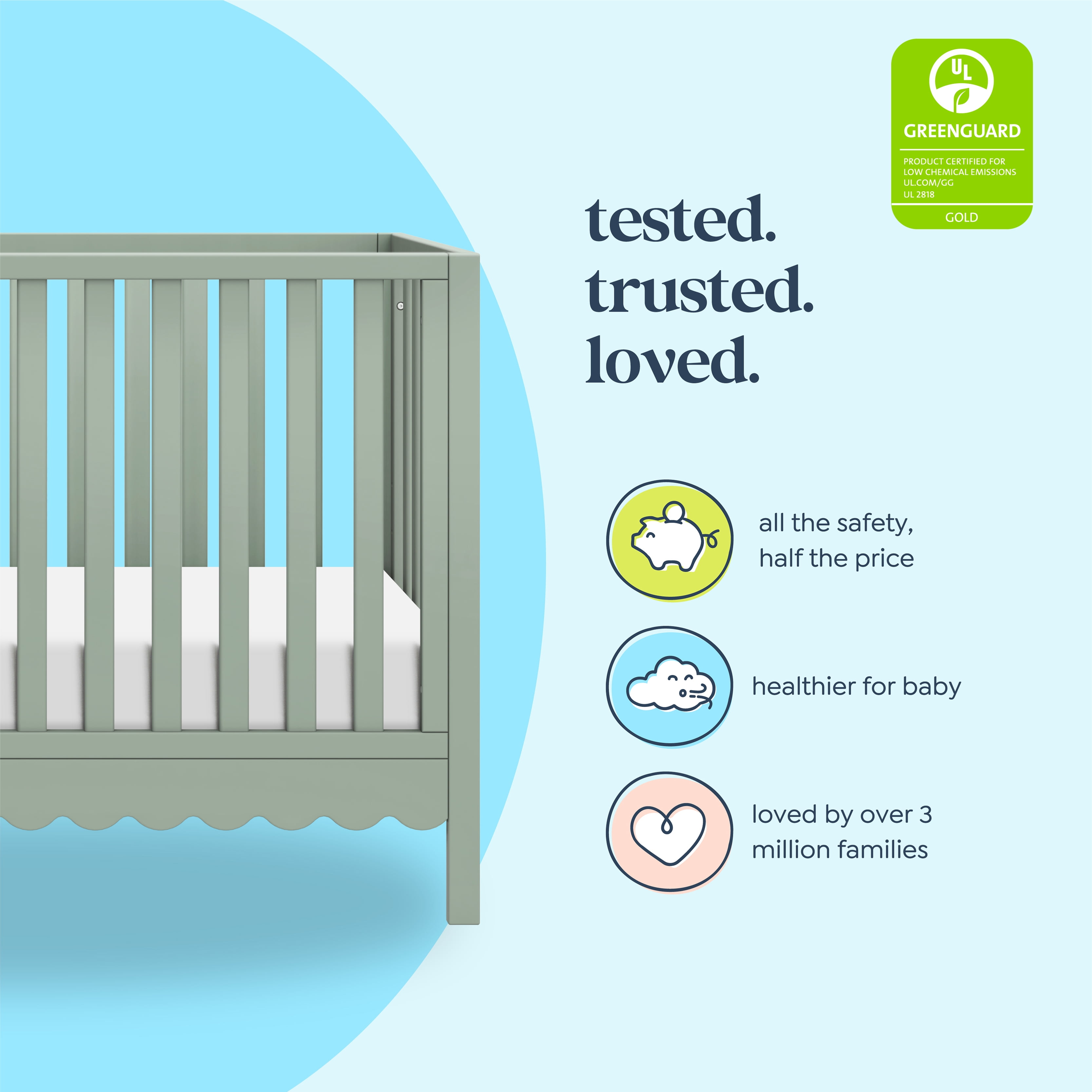 daVinci Sammy Scallop 4 in 1 Convertible Crib, Light Sage