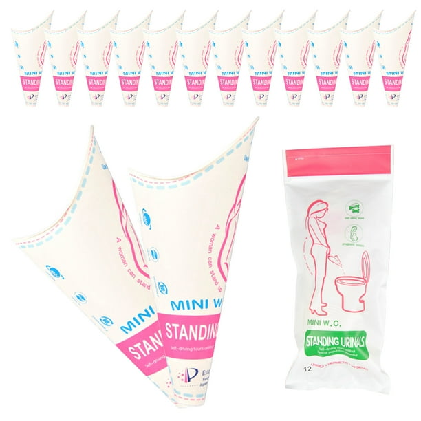 Embudo urinario portátil para niña, 12 Uds., taza para orinar exterior para mujer, desechable
