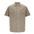 thumbnail image 3 of Chiccall Mens Linen Button Down Shirts with Pockets Solid Short Sleeve Lightweight Breathable Summer Beach Blouse Tops XL Khaki, 3 of 5
