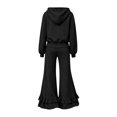 thumbnail image 6 of Szluipve 2 Piece Sets for Women Half Zip Hooded 2 Piece Tracksuit Set Long Sleeve Pullover Hoodie Top & Ruffle Hem Flare Wide Leg Pants Casual Loungewear Outfit with Pockets Black XL, 6 of 8