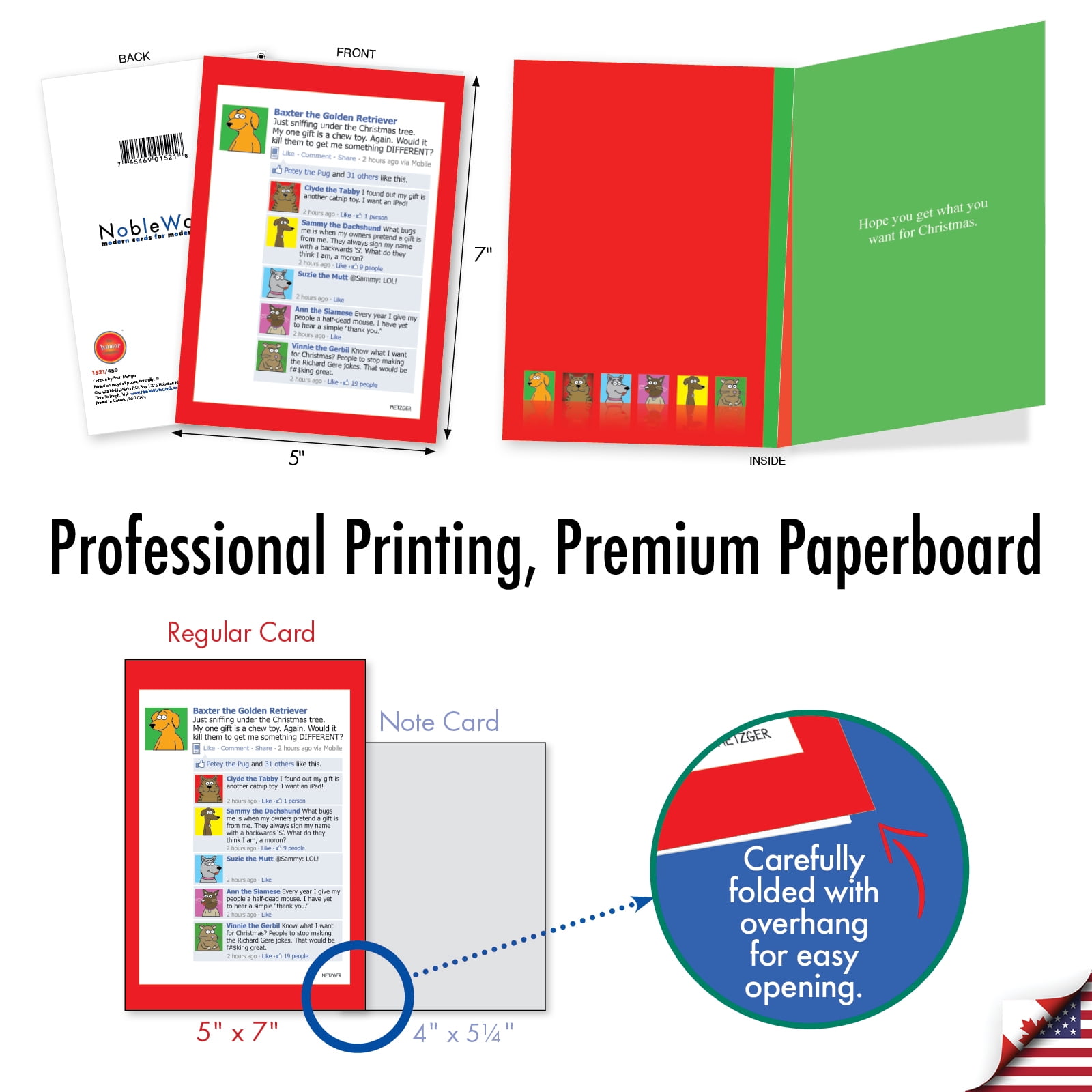 NobleWorks 20 Assorted set Funny Christmas Greeting Cards w/5 x 7 Inch Envelopes (10 Designs, 2 Each) Metzger's Holiday Mania AC8715XSG-B2x10